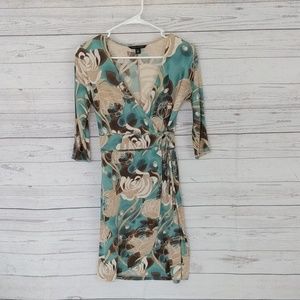Banana Republic Size XS Teal/Brown Floral Wrap